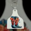 Blue Cowboy Boots with flowers key chain