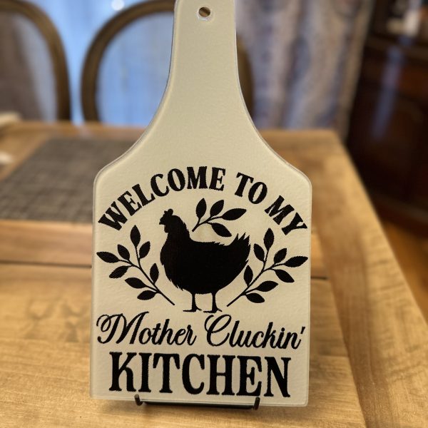 Cluckin Kitchen Wine Shaped Glass Cutting Board