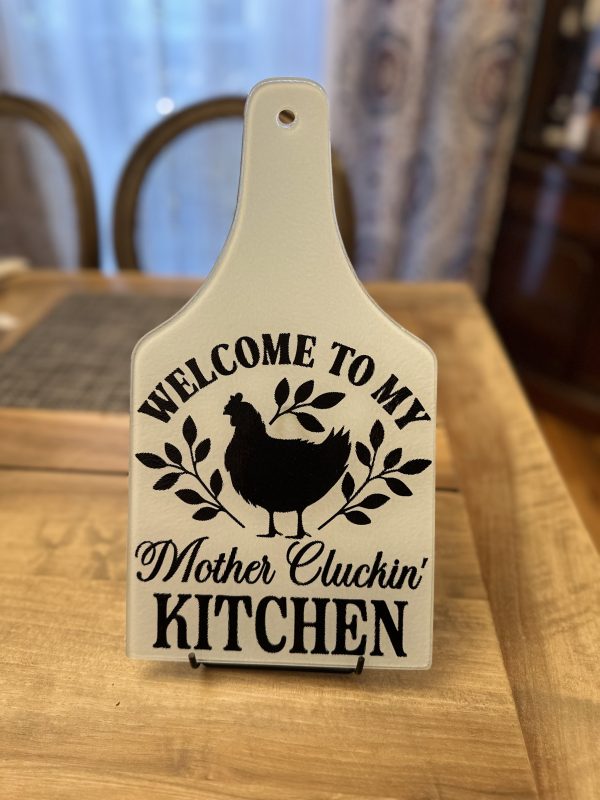 Cluckin Kitchen Wine Shaped Glass Cutting Board