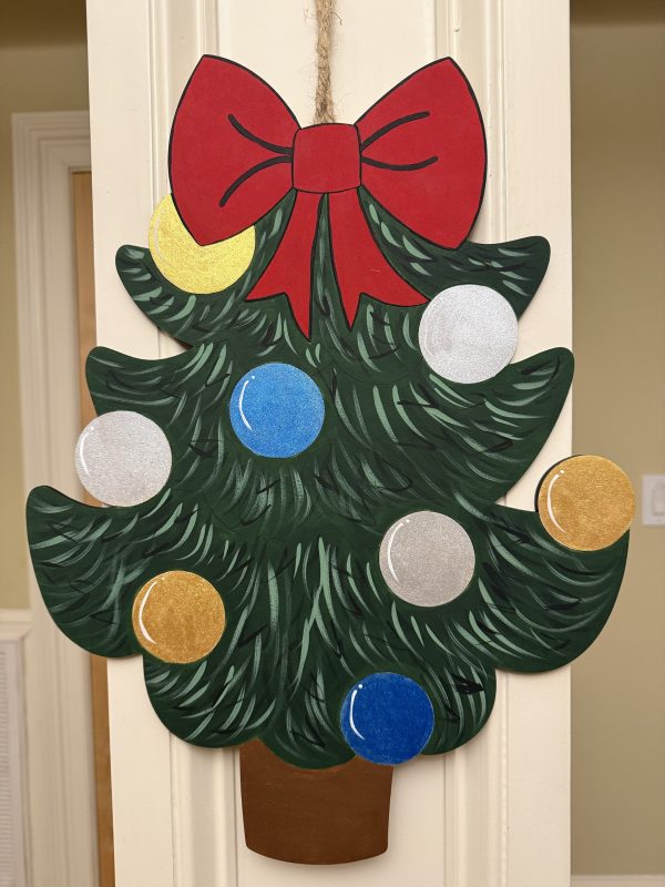 18” Christmas Tree w/ Red Ribbon Door Hanger