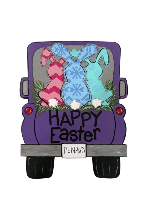 Easter Truck with 3 Bunnies 8" Wood Blank