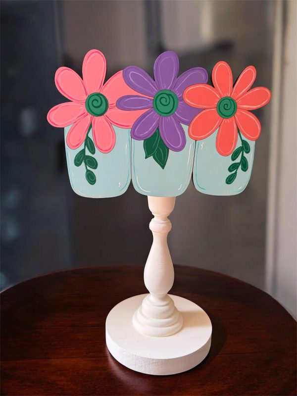 Floral Jar Trio on table Sip and Craft - Spring Floral Wood Displays Workshop 5/7/26